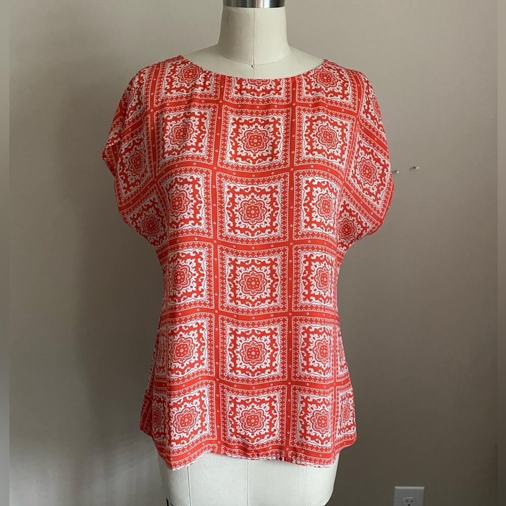 Banana Republic Coral Printed Short Sleeve Blouse Size M